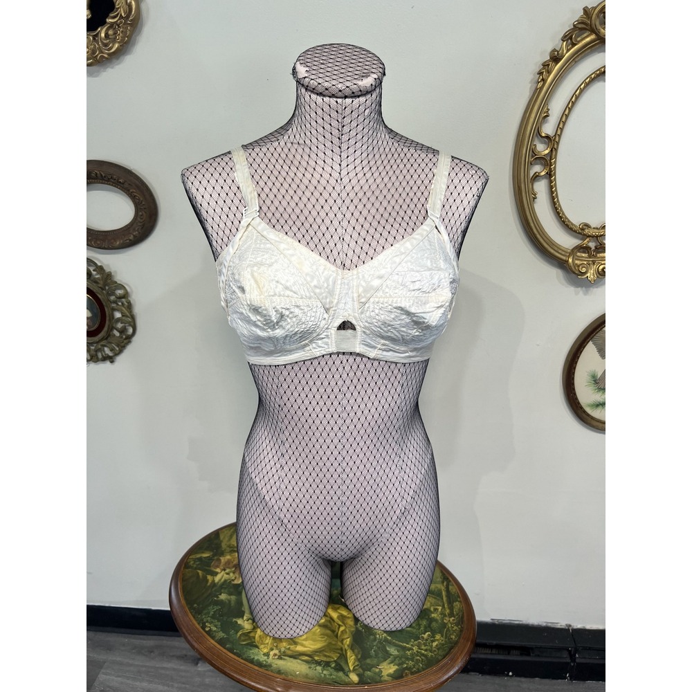Vintage 1950s 60s Natarflex White Satin Bullet Bra Cradle Cup Pinup 38B Made USA